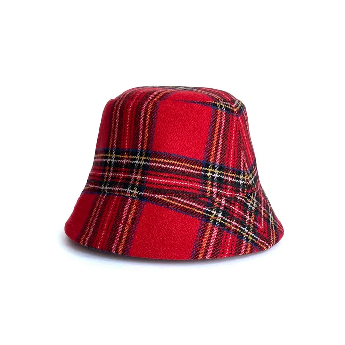 a red plaid hat on a white background