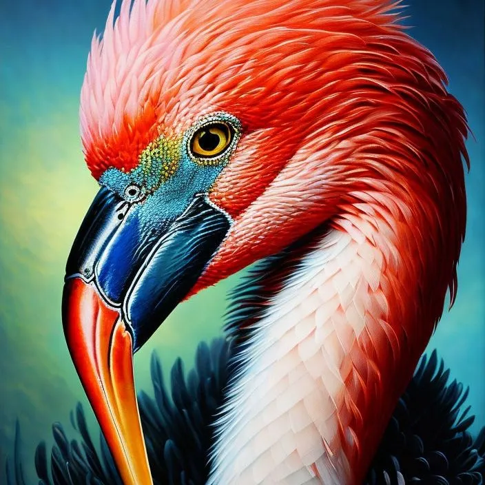 a painting of a flamingo with a blue background