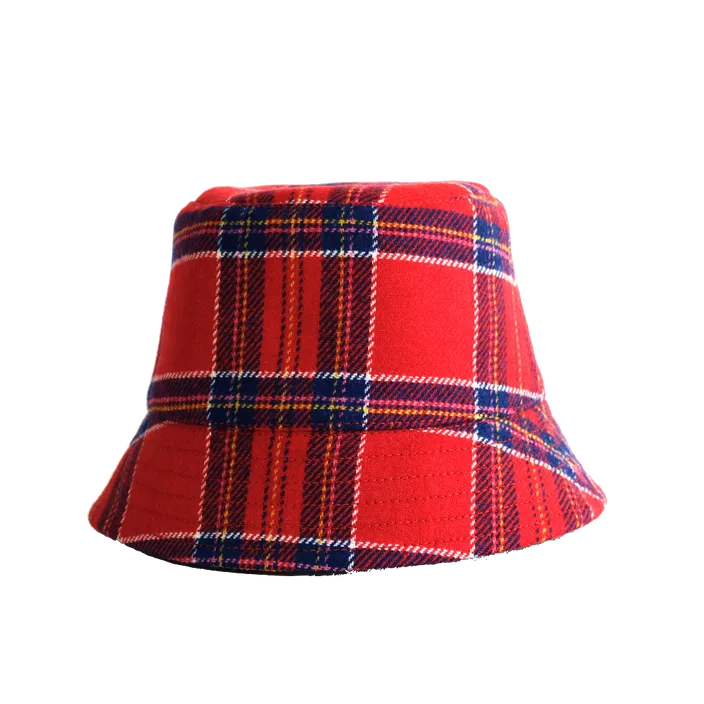 a red and blue plaid hat