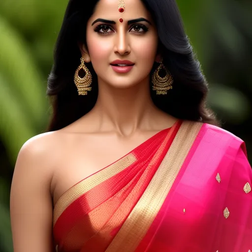 a woman wearing a pink sari and gold jewelry