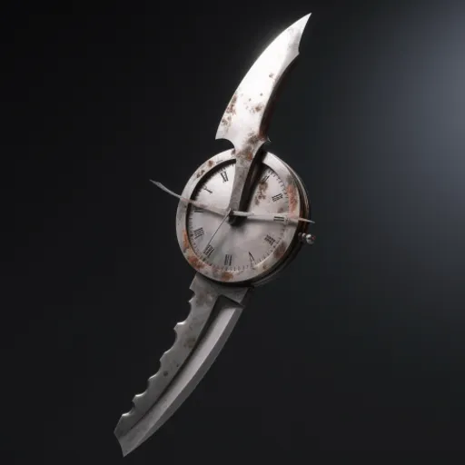 a watch with a long blade sticking out of it