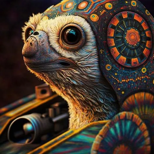 a close up of a sloth with a telescope