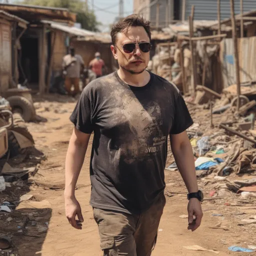 a man walking down a dirt road next to a shack