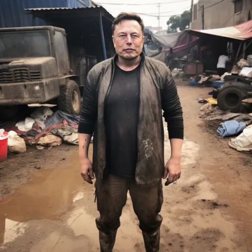 a man standing in the middle of a dirty street