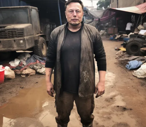 a man standing in a dirty street next to a truck