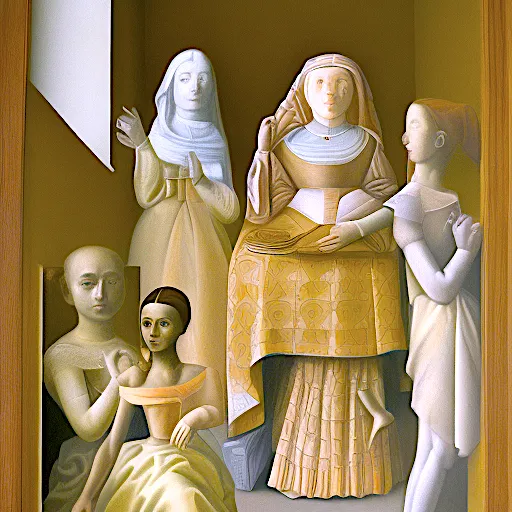 a painting of a woman surrounded by other women