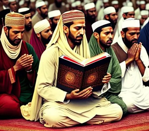 a group of men sitting on top of a rug