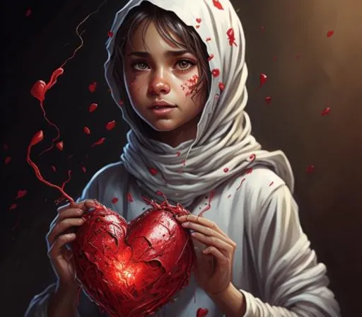 a painting of a girl holding a heart