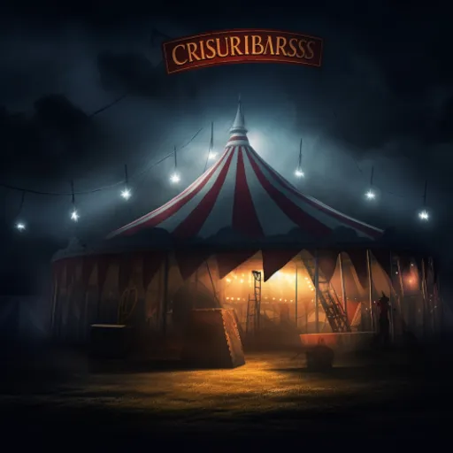 a circus tent is lit up at night