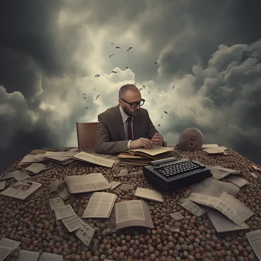 a man sitting at a table with a keyboard and a book