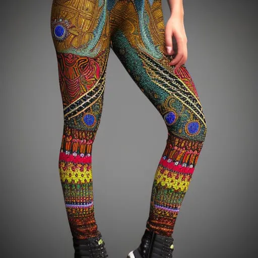 a woman is wearing colorful patterned leggings