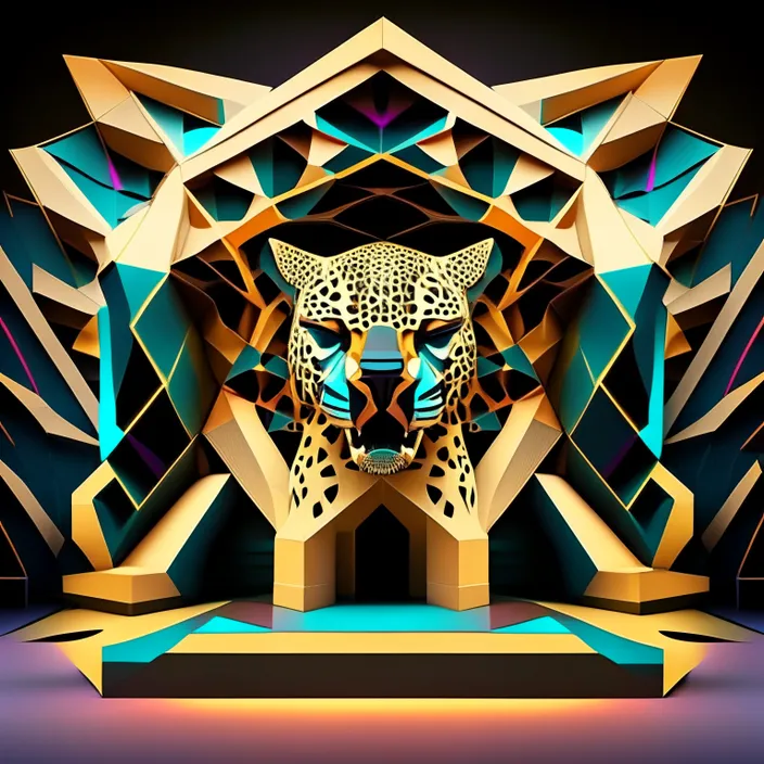 a 3d image of a leopard on a stage