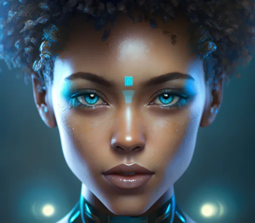 a digital painting of a woman with blue eyes