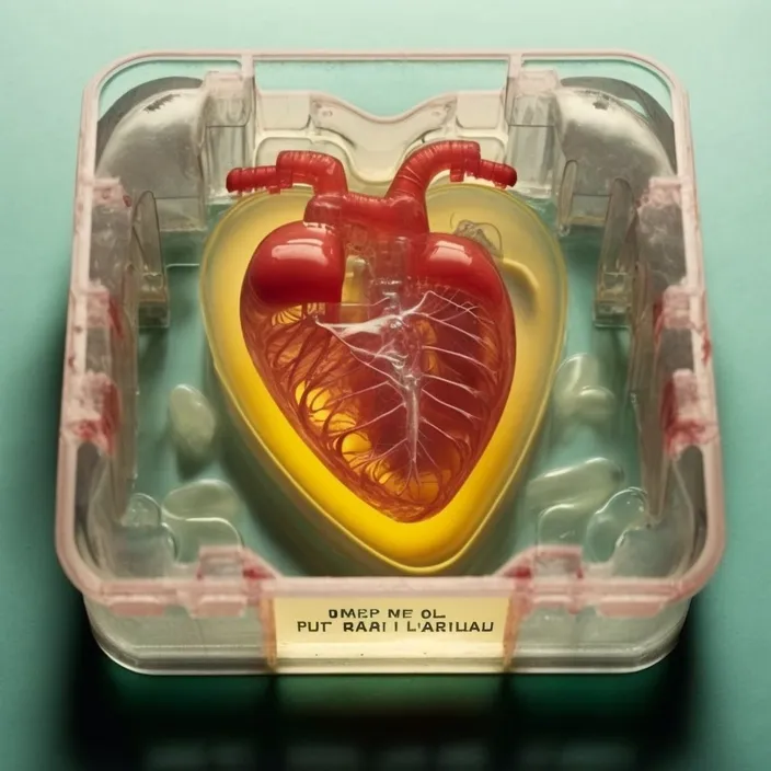 a heart in a plastic container on a table