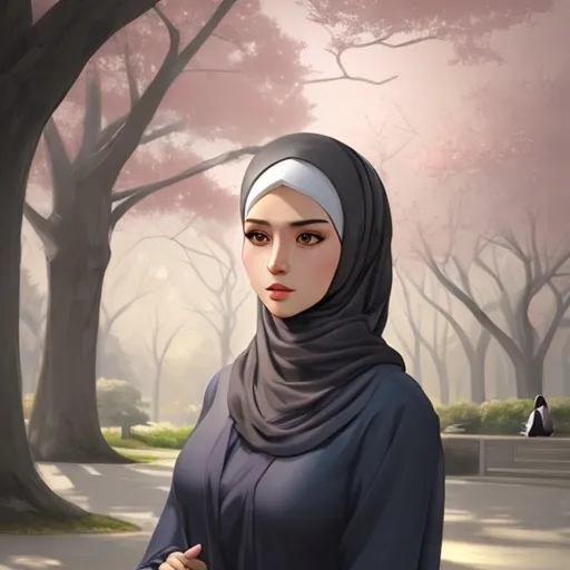 a woman in a hijab standing in a park