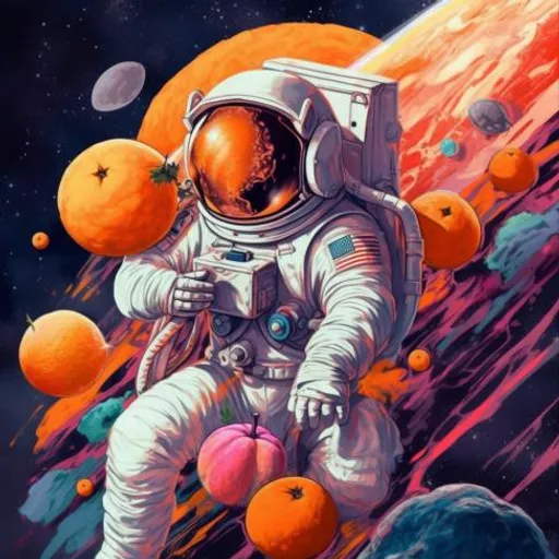 a painting of an astronaut floating in space