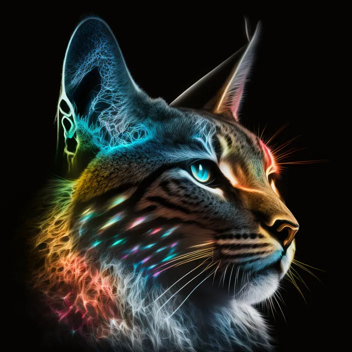bioluminescent, colorful, glowing lynx