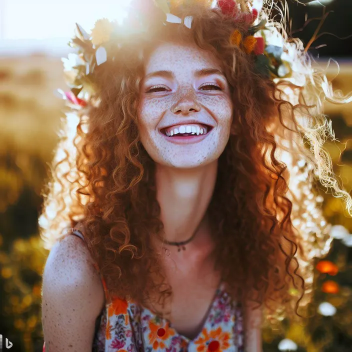 a woman with a flower crown on her head