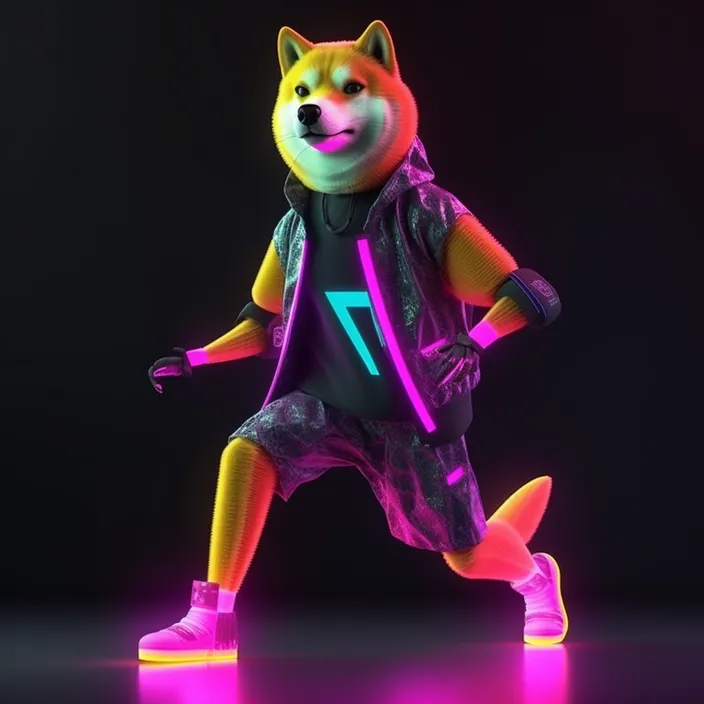 a dog in a neon outfit is dancing