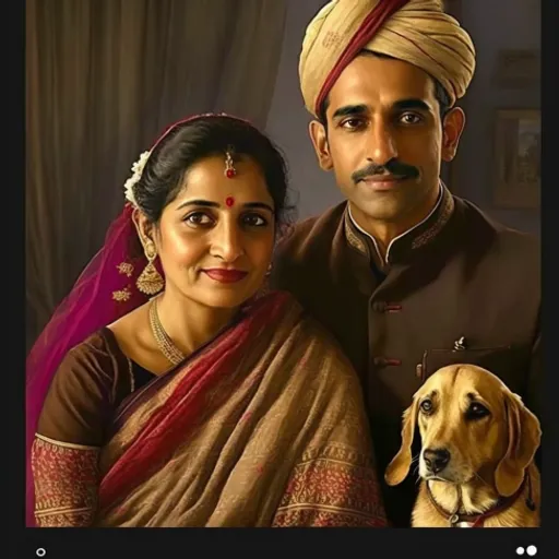 a man and woman pose for a picture with a dog