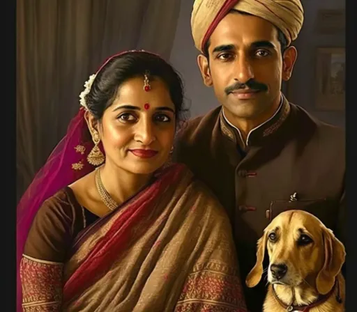 a man and woman pose for a picture with a dog