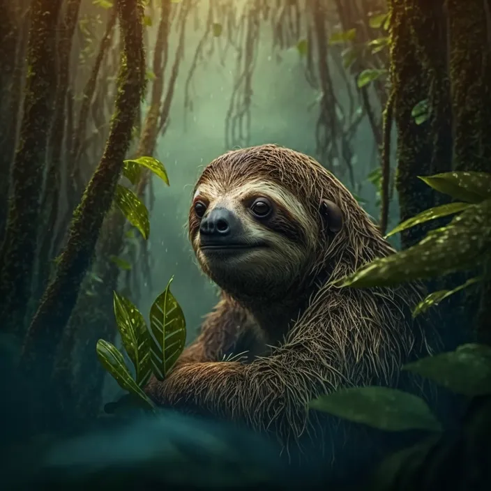 a painting of a sloth in the jungle