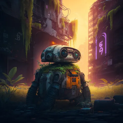 a robot standing in the middle of a city