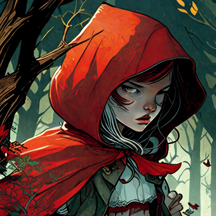 a painting of a girl in a red hoodie