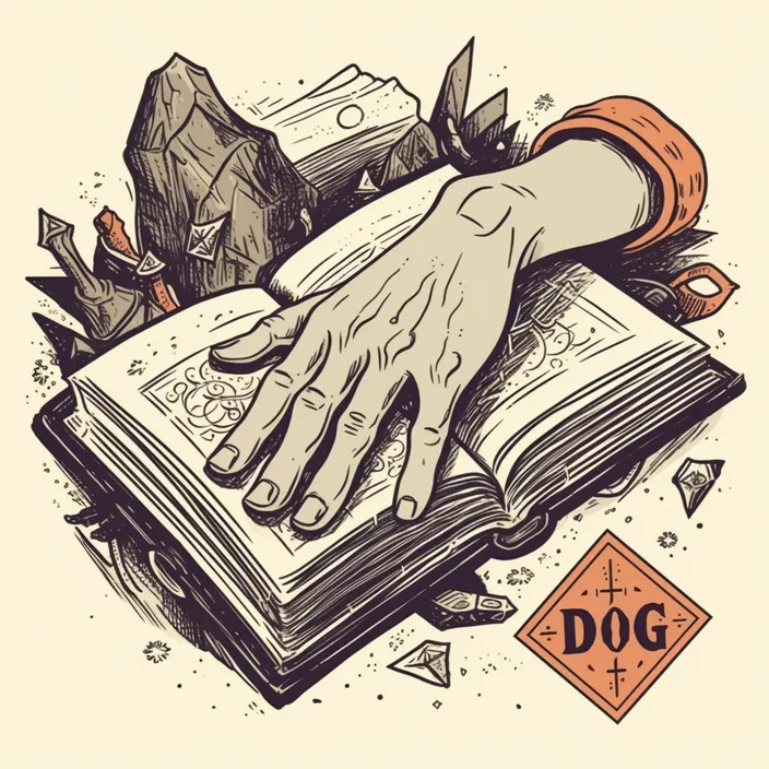 a drawing of a person's hand on top of a book