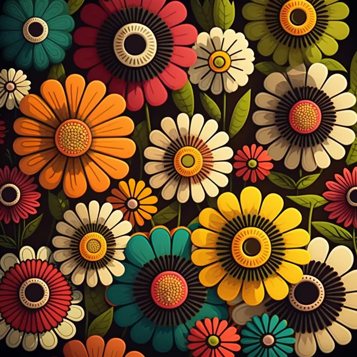 a painting of colorful flowers on a black background