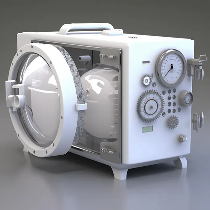 a white machine with a clock inside of it