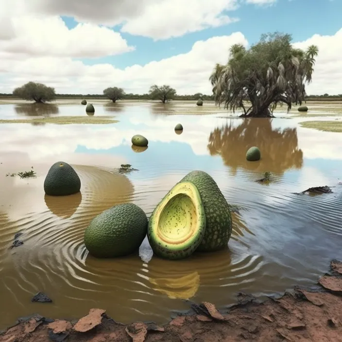 a group of watermelons sitting in the middle of a lake