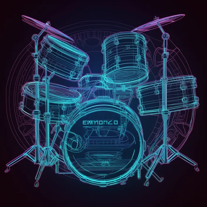 a drum set is shown in neon colors