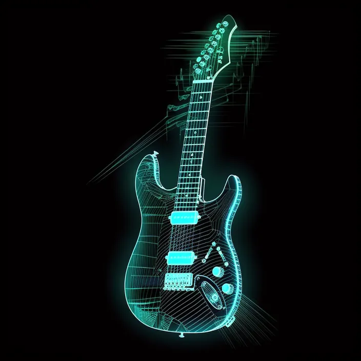 an electric guitar is shown in the dark