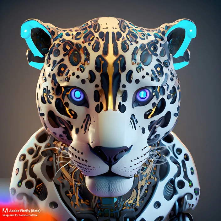 a 3d rendering of a leopard with blue eyes