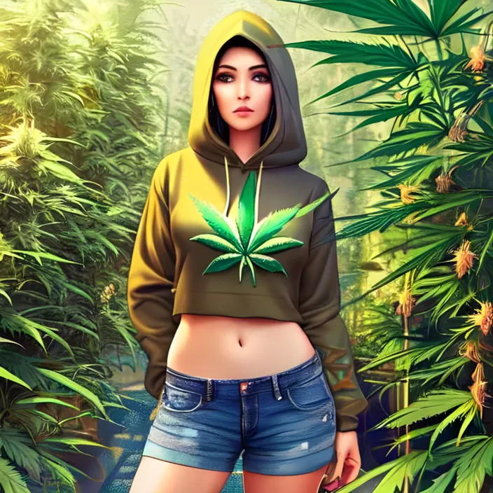 a digital painting of a woman wearing a hoodie and shorts