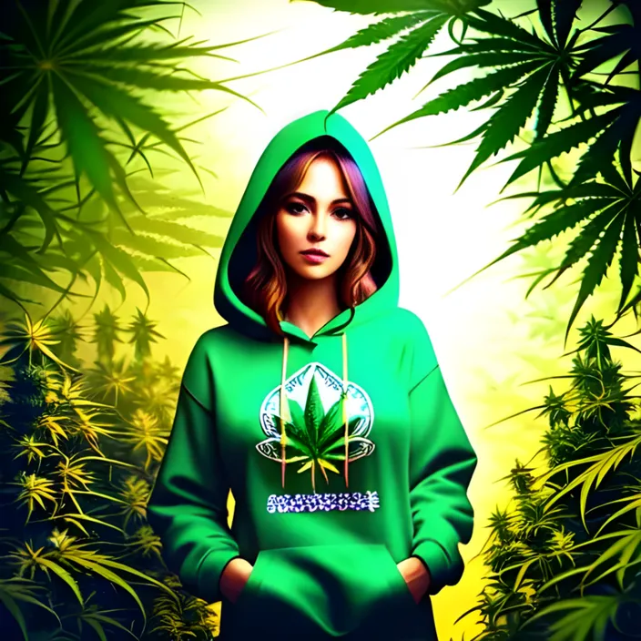 a painting of a woman in a green hoodie