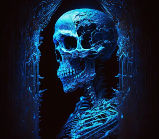 blue, jaw, bone, font, art, skull, electric blue, darkness, graphics, symmetry