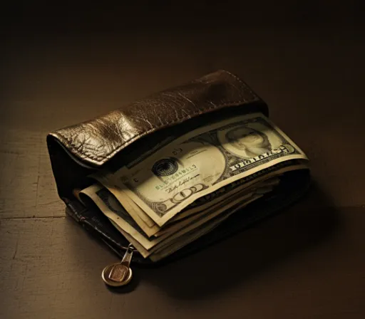 a wallet with money sticking out of it