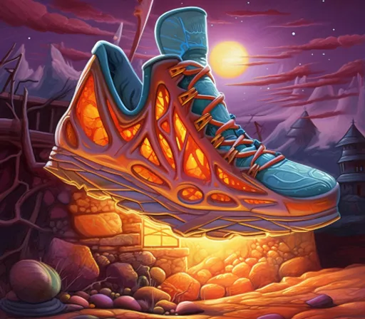 a painting of a pair of shoes on a rock