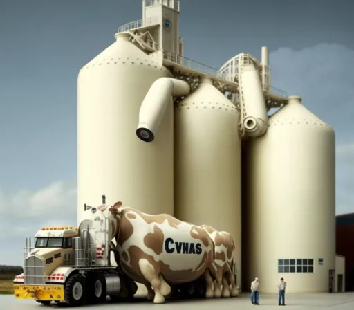 a truck is parked in front of a large tank