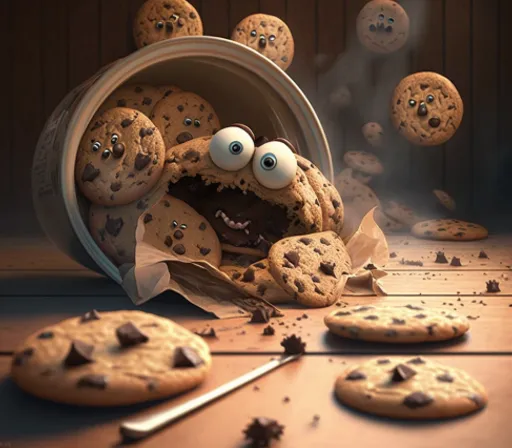 a cookie monster is in a bucket full of chocolate chip cookies