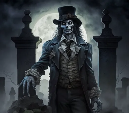 a skeleton dressed in a top hat and coat