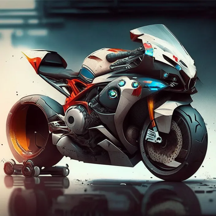 a futuristic motorcycle is shown in this artistic photo