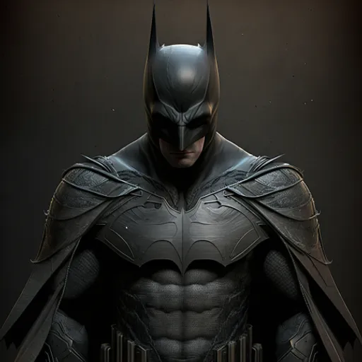 a man in a batman costume standing in front of a black background