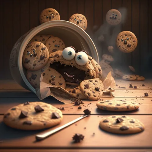 a cookie monster is in a bucket full of chocolate chip cookies