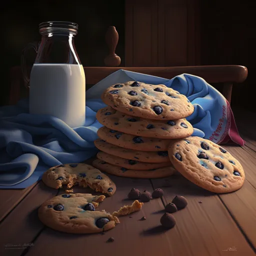 a pile of cookies next to a glass of milk