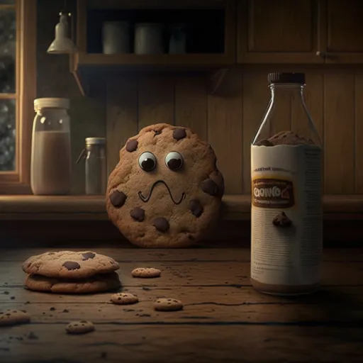 a cookie and a bottle of milk on a table