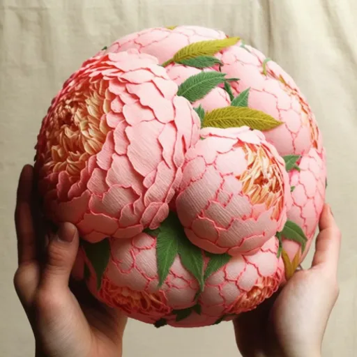 a person holding a pink ball with flowers on it