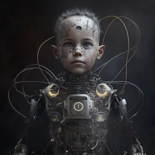 a young child with a robot suit and a clock on it's face